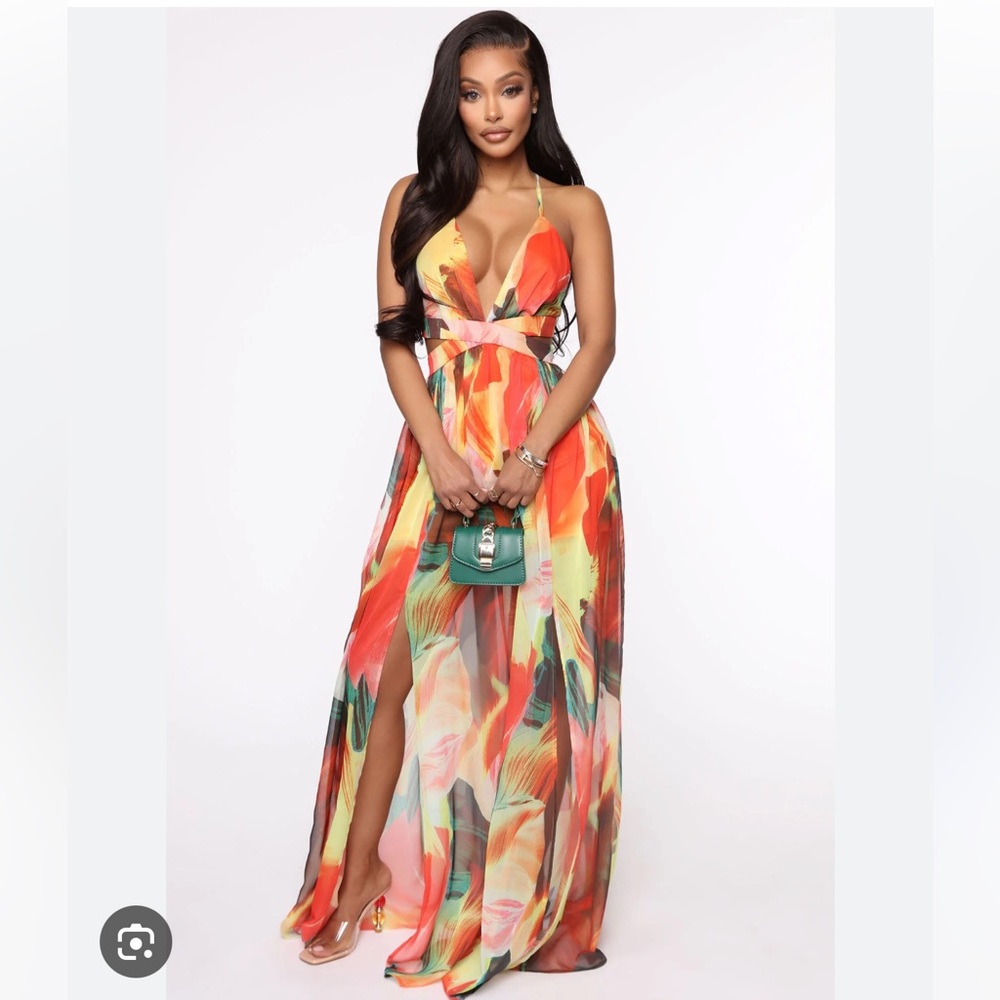 Fashion Nova Multicolor Tropical Maxi Dress